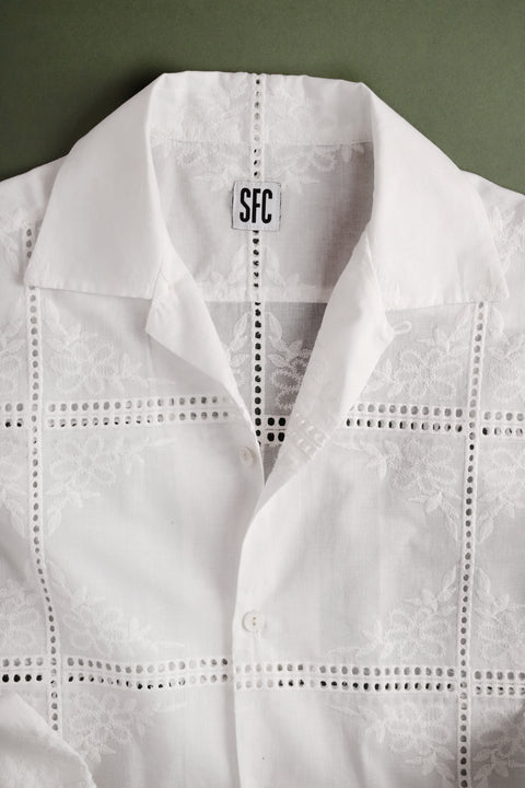 White embroidered pocket shirt