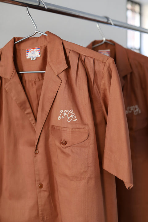 Rust SFC chain-stitched rayon bowling shirt (Vintage)