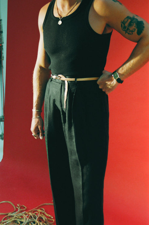 Black perforated vest / undershirt / tank (2pcs)
