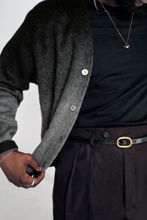 Black patent leather tape belt