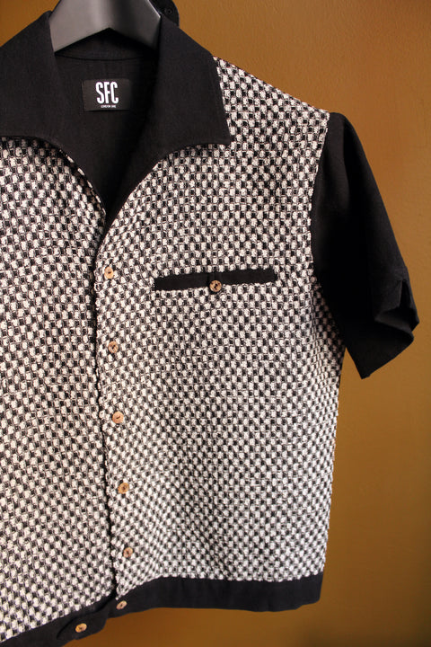 Black & white textured panel shirt