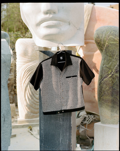 Black & white textured panel shirt