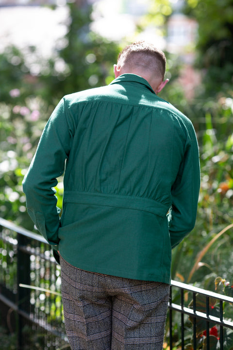Bottle green belt-back overshirt