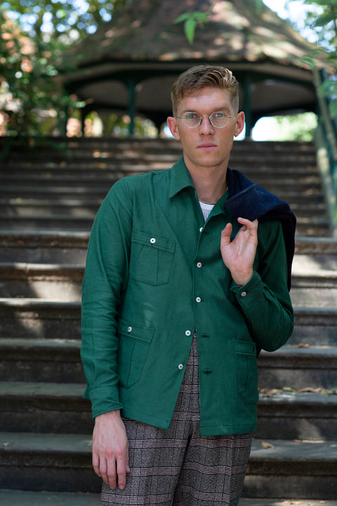 Bottle green belt-back overshirt