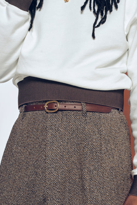 Brown leather tape belt