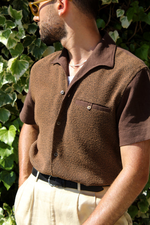 Brown toned & black textured panel shirt