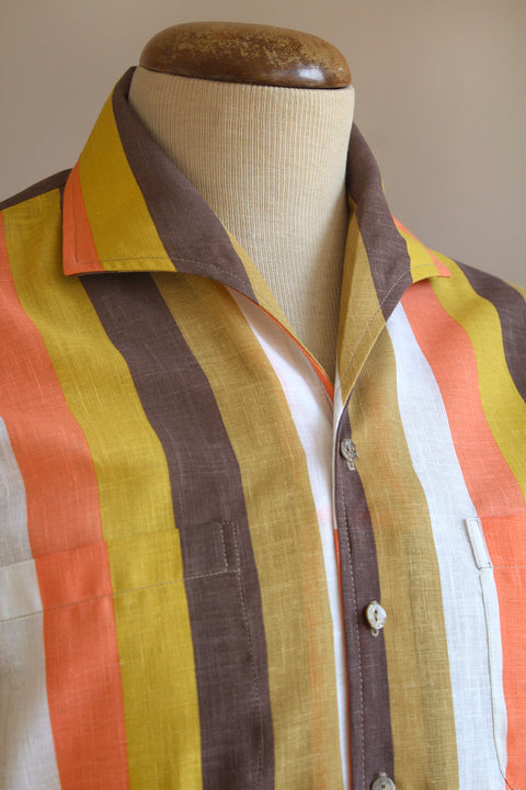 Yellow and coral striped lido shirt