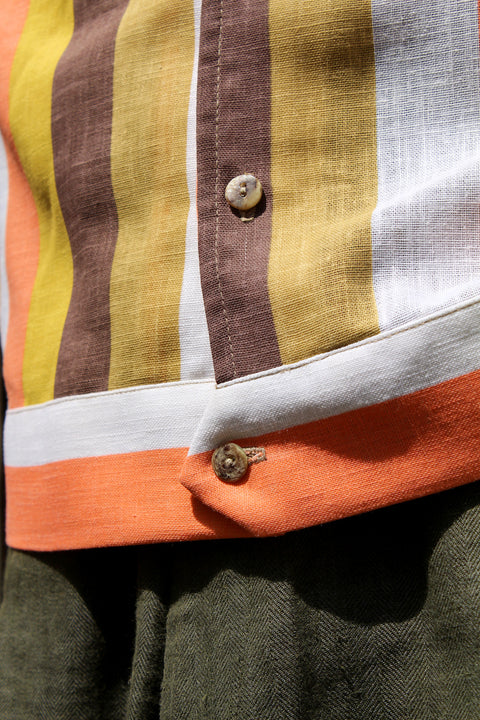 Yellow and coral striped lido shirt