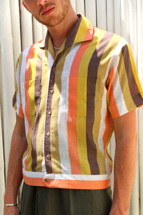 Yellow and coral striped lido shirt