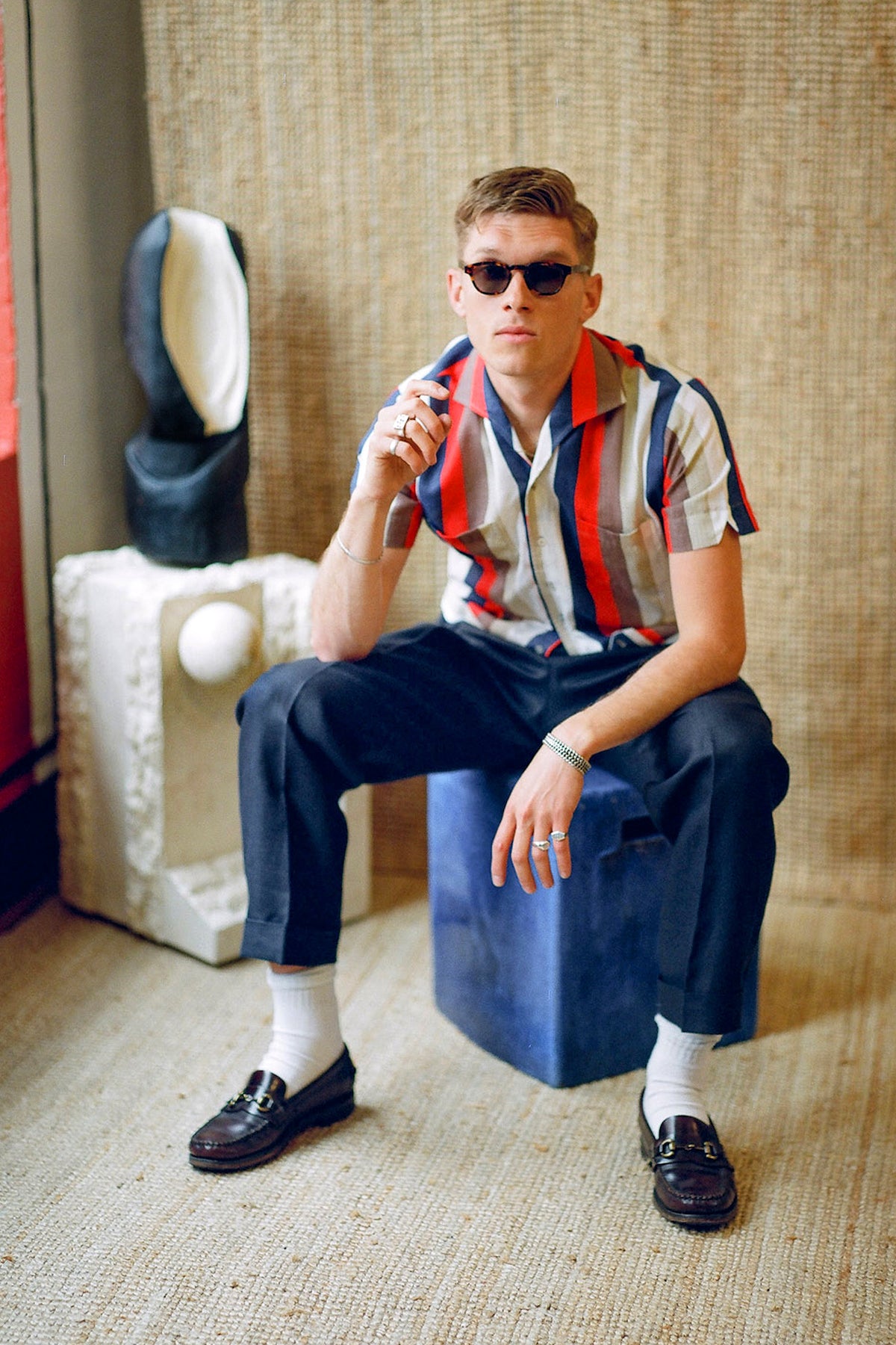 Red and blue striped lido shirt