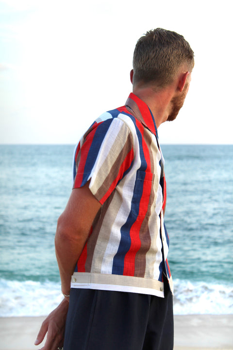 Red and blue striped lido shirt