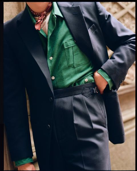 FABRIC OPTON - NAVY BLUE HOPSACK WEAVE WOOL