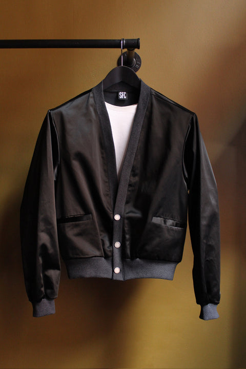 Black matte satin blouson jacket