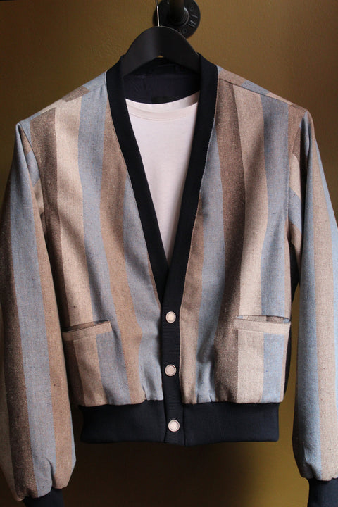 Blue striped flecked blouson jacket