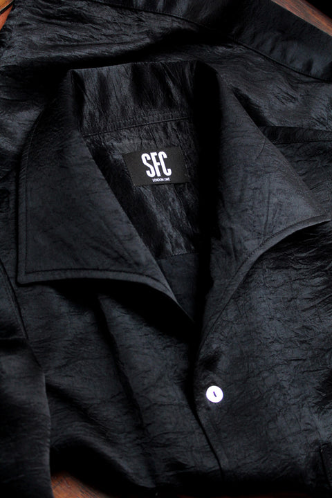 Black crushed satin wing collar 'Henry Hill' shirt