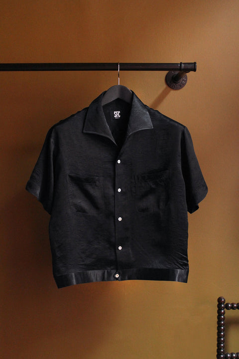 Black crushed satin wing collar 'Henry Hill' shirt