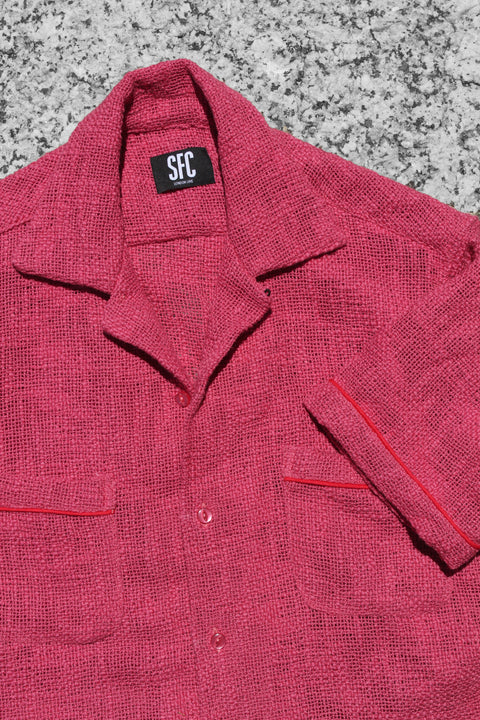 Pink slub woven pocket shirt