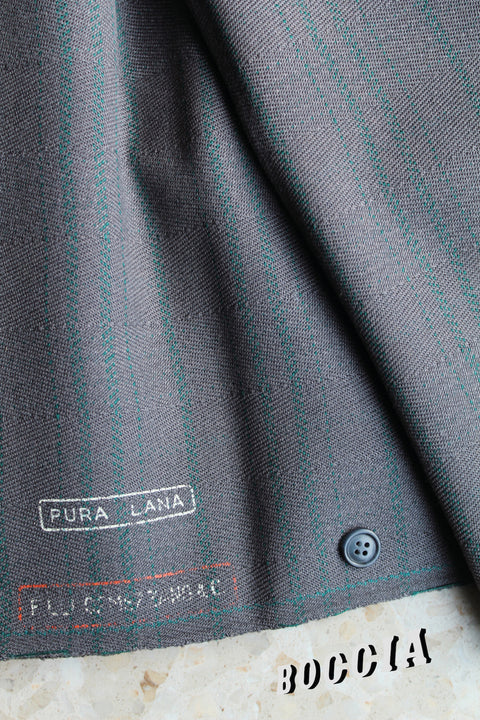 Thick grey wool with aqua check pattern - TC015