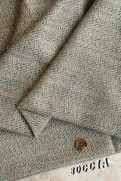 Beige and green tonal woven wool - TS033