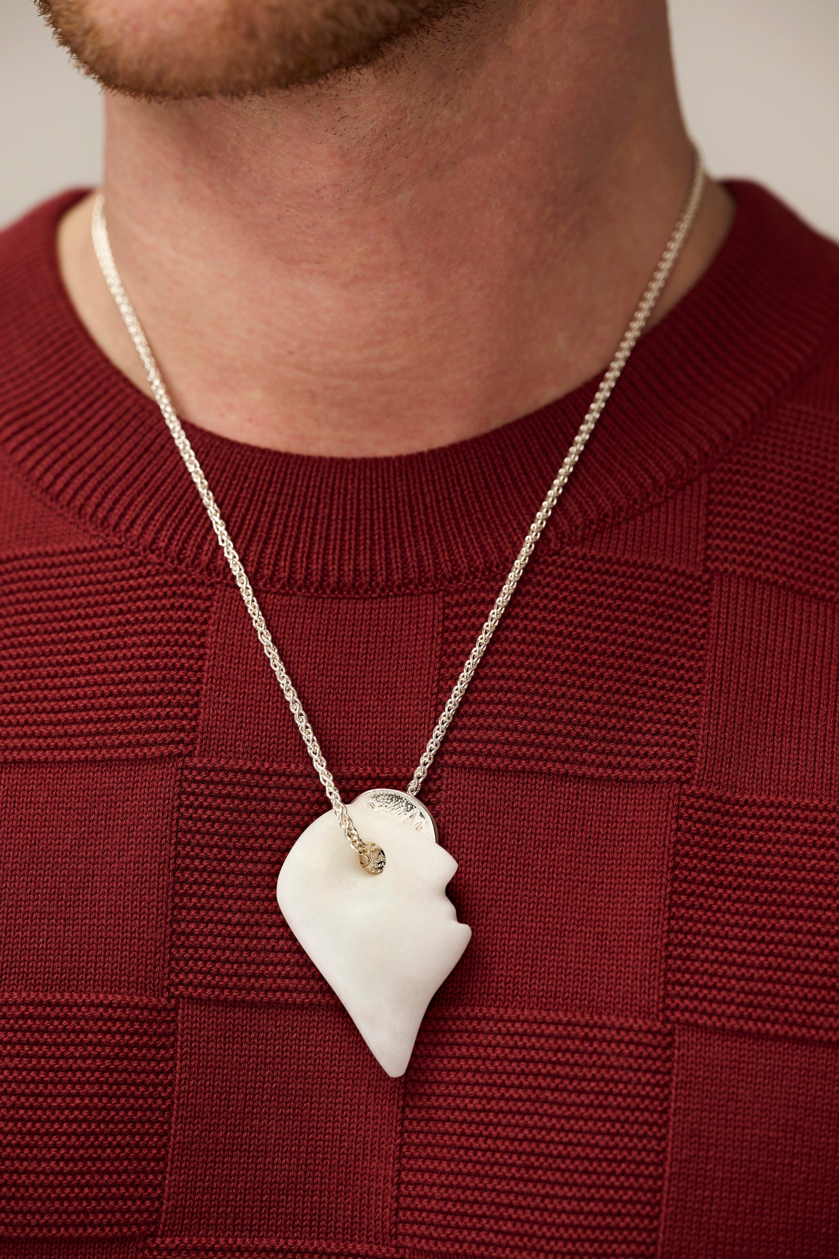 Silver lucky coin necklace with stone pendant (A10)