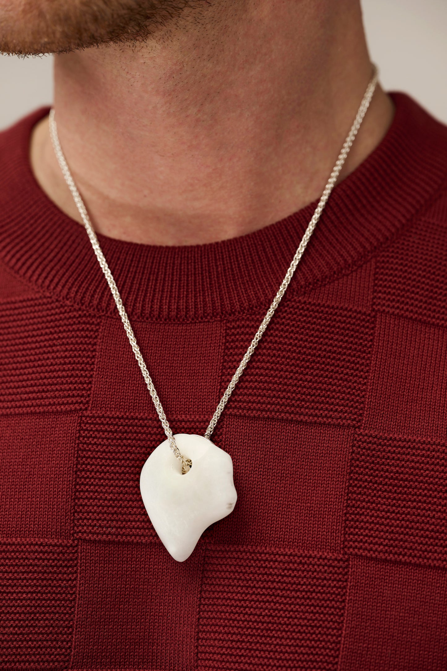 Silver lucky coin necklace with stone pendant (A2)