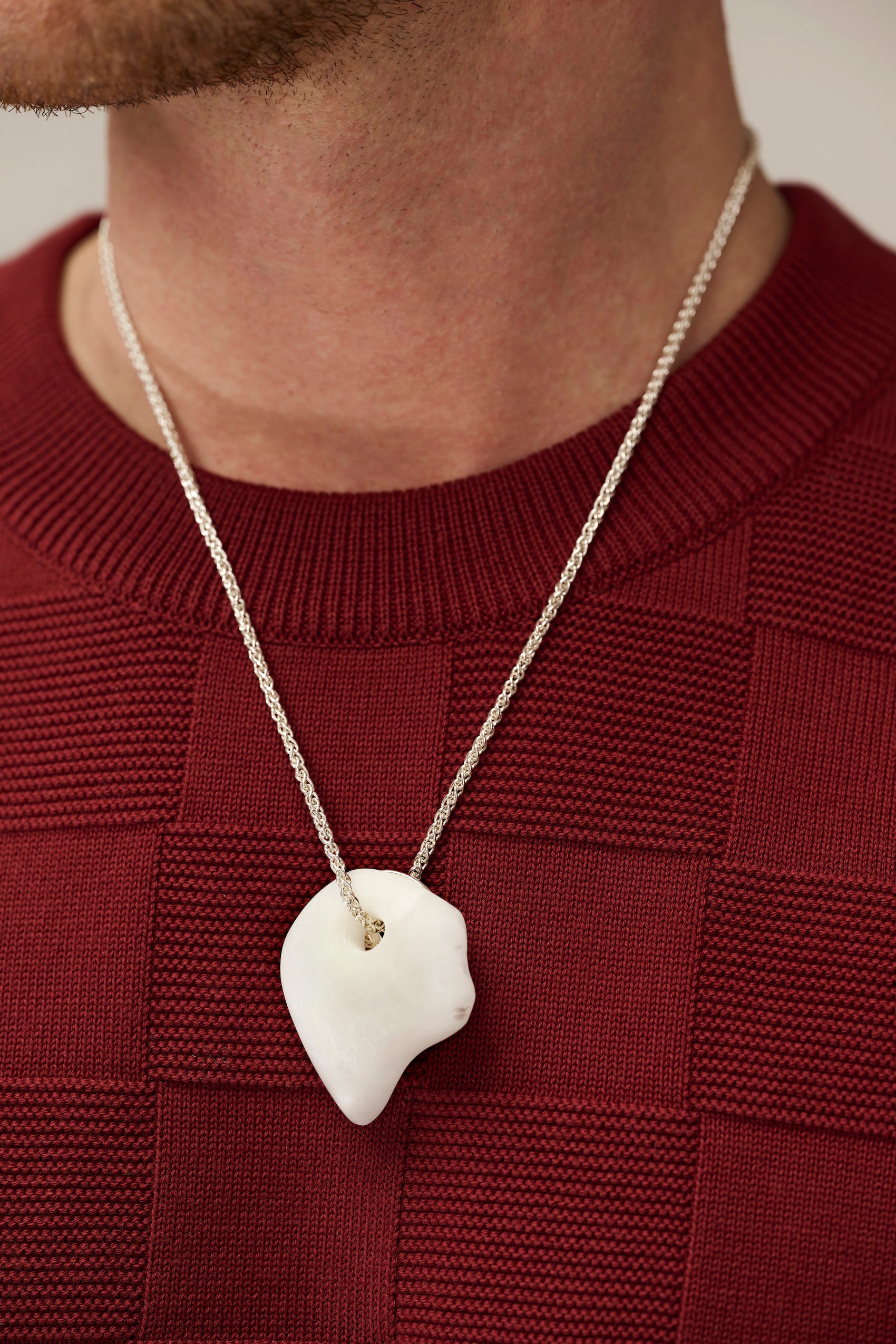 Silver lucky coin necklace with stone pendant (A2)