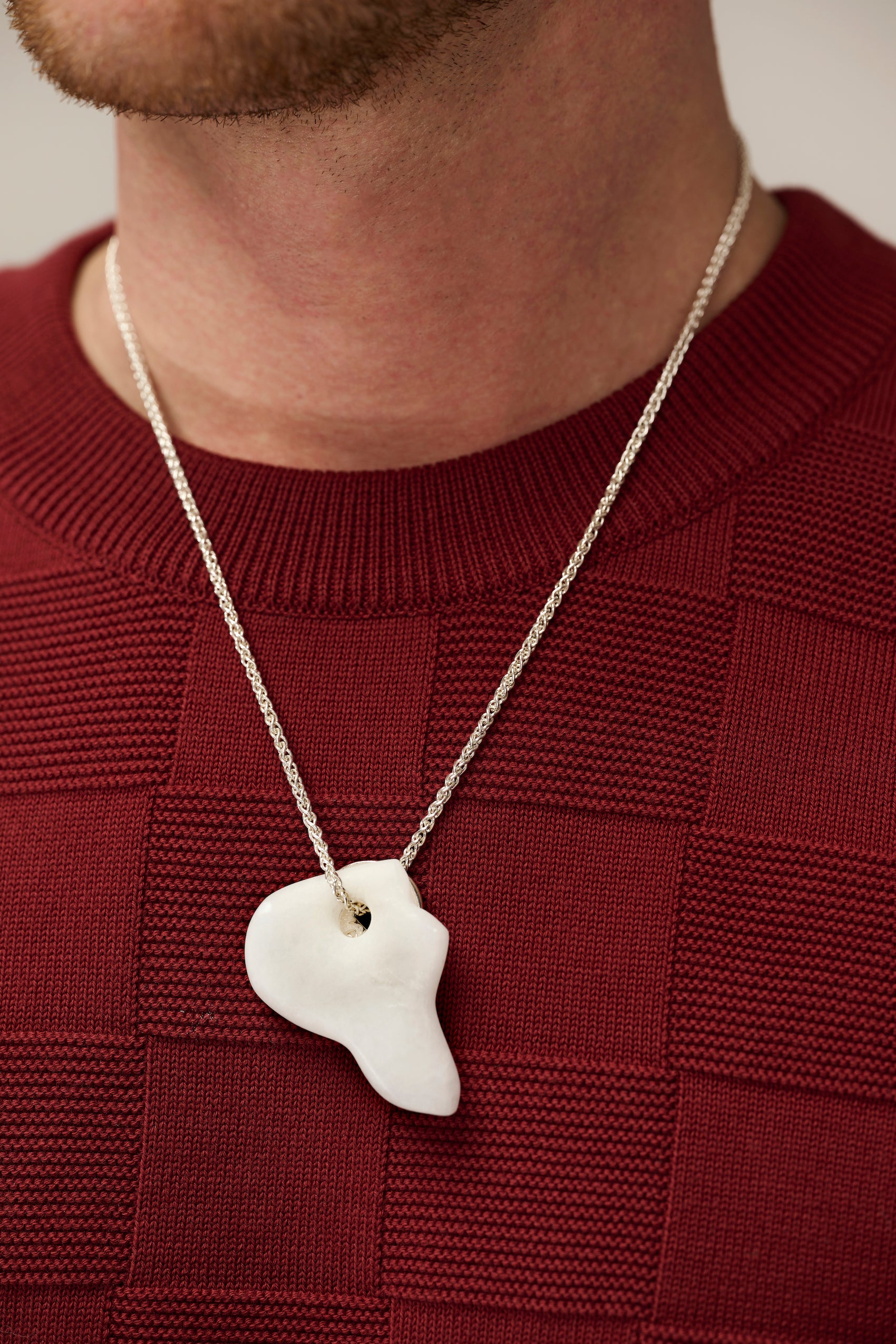 Silver lucky coin necklace with stone pendant (A3)