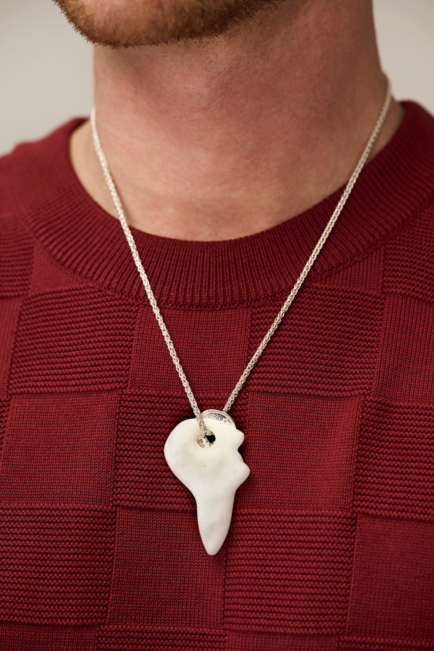 Silver lucky coin necklace with stone pendant (A4)