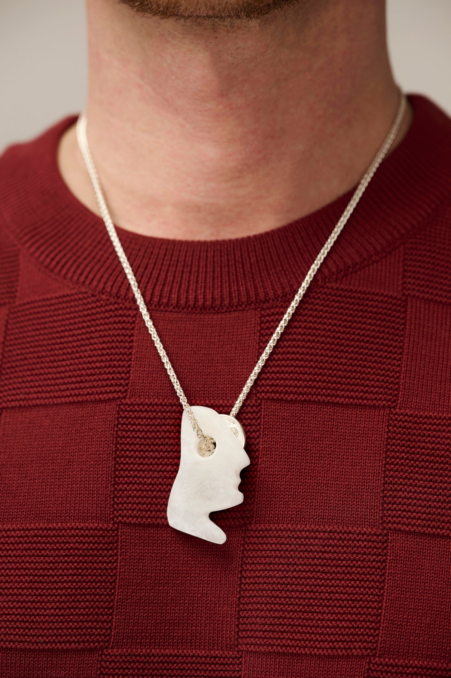 Silver lucky coin necklace with stone pendant (A6)