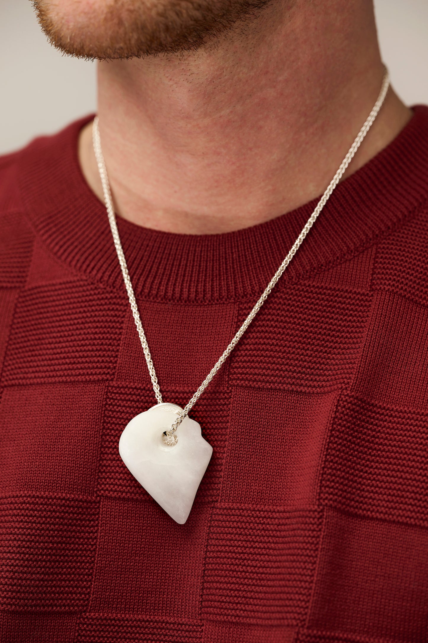 Silver lucky coin necklace with stone pendant (A7)