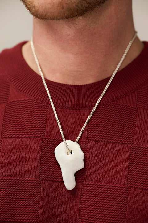 Silver Lucky Coin necklace with Stone pendant (A8)