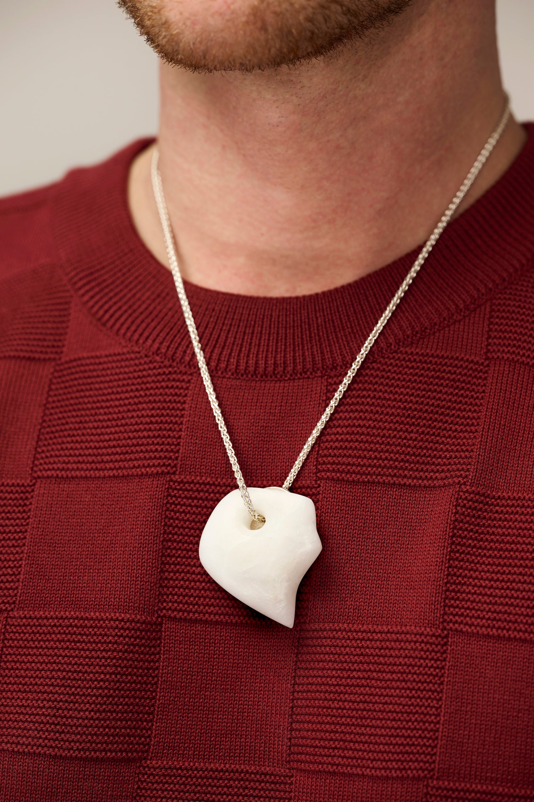 Silver lucky coin necklace with stone pendant (A9)