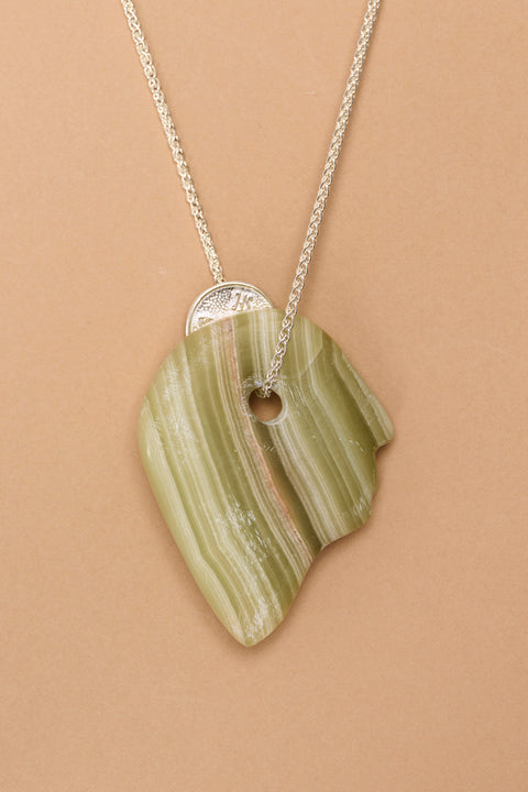 Silver Lucky Coin necklace with Stone pendant (GO1)