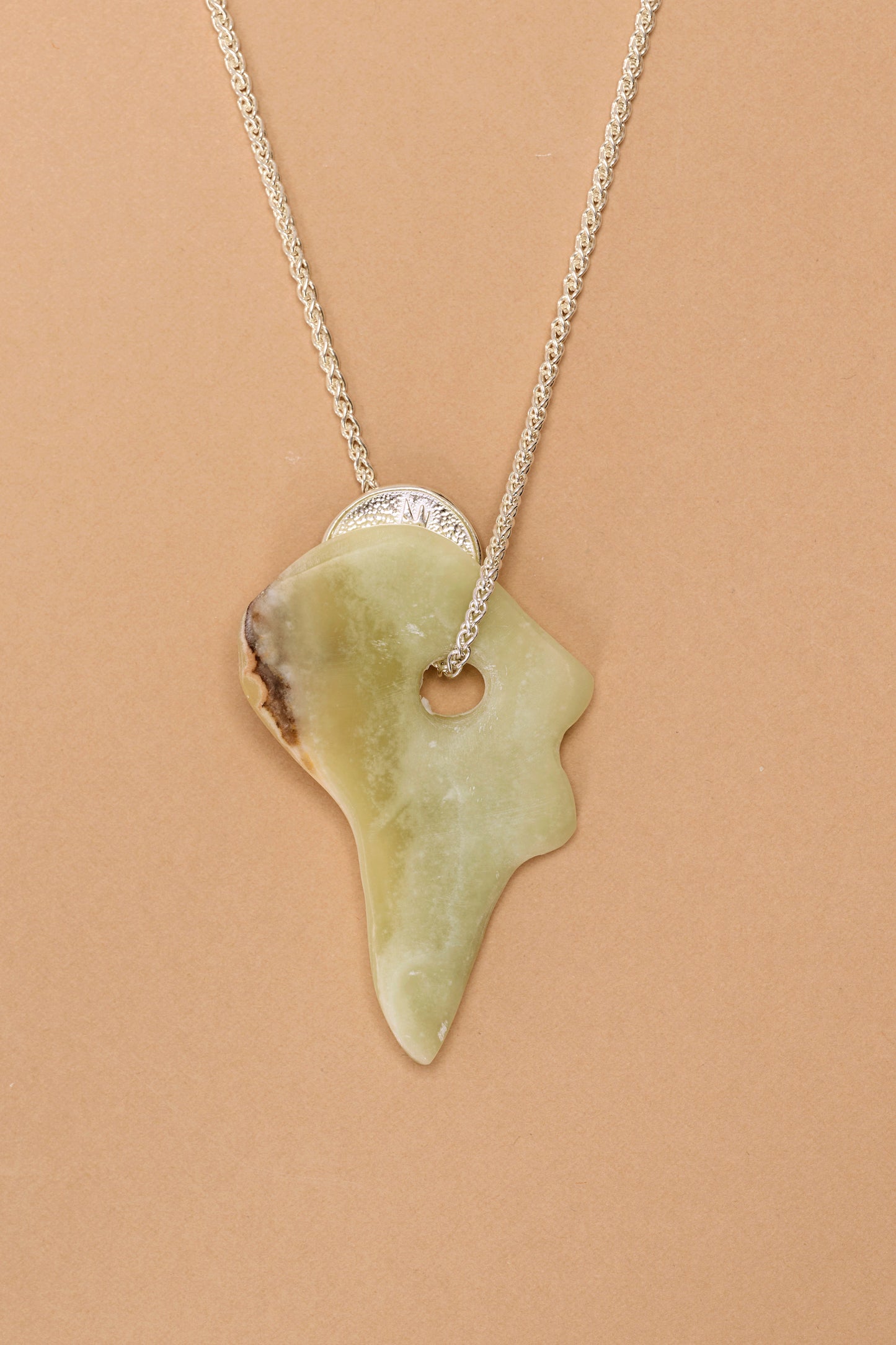 Silver lucky coin necklace with stone pendant (GO3)