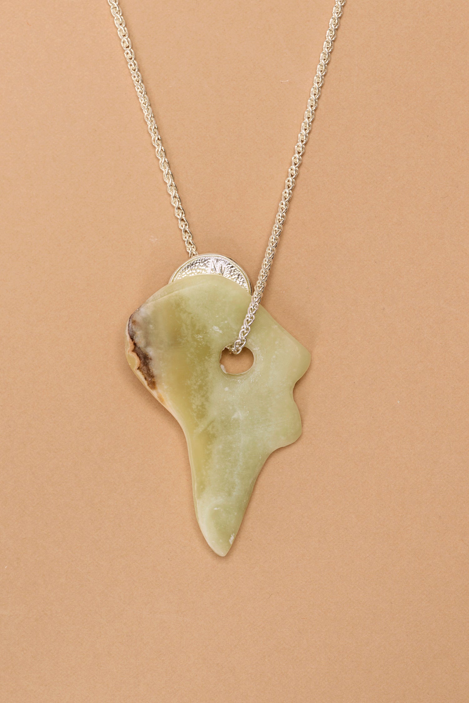 Silver lucky coin necklace with stone pendant (GO3)