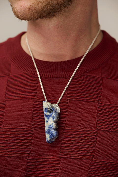 Silver Lucky Coin necklace with Stone pendant (B2)