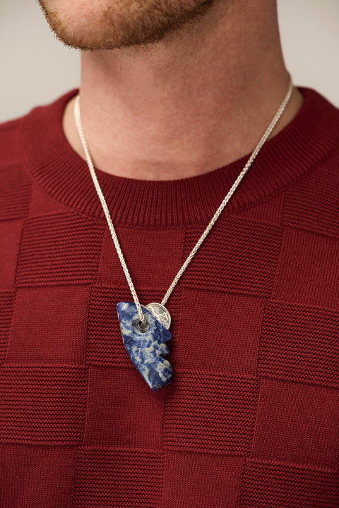 Silver Lucky Coin necklace with Stone pendant - 1 of 1 (B1)