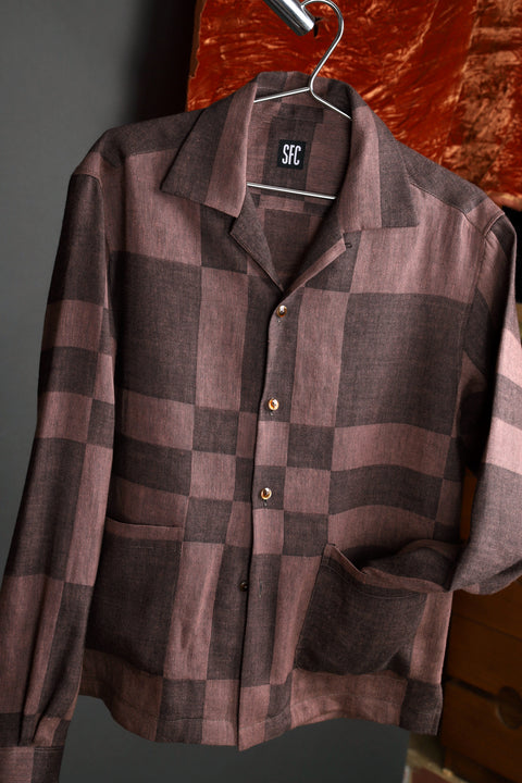 Brown tonal checker pocket shirt