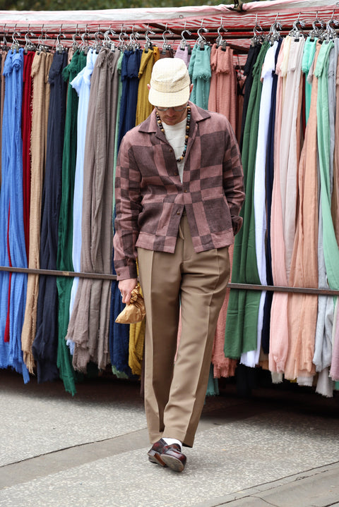 Brown tonal checker pocket shirt