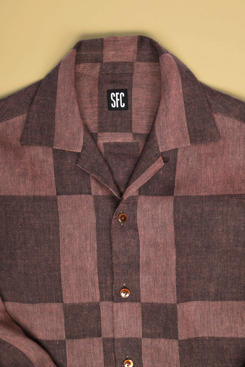 Brown tonal checker pocket shirt