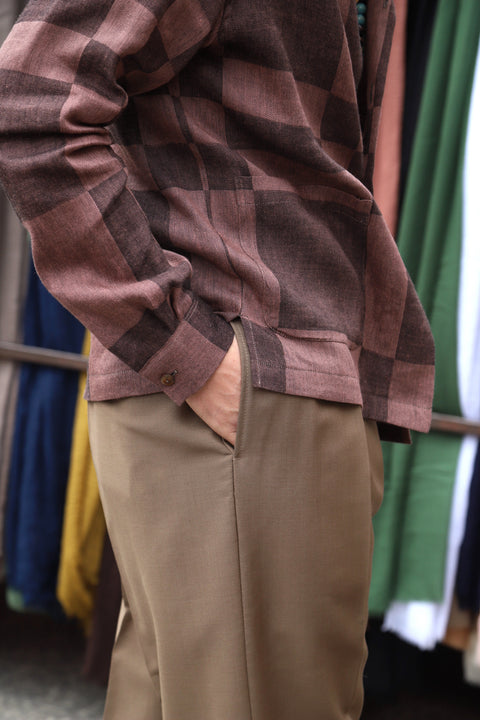 Brown tonal checker pocket shirt