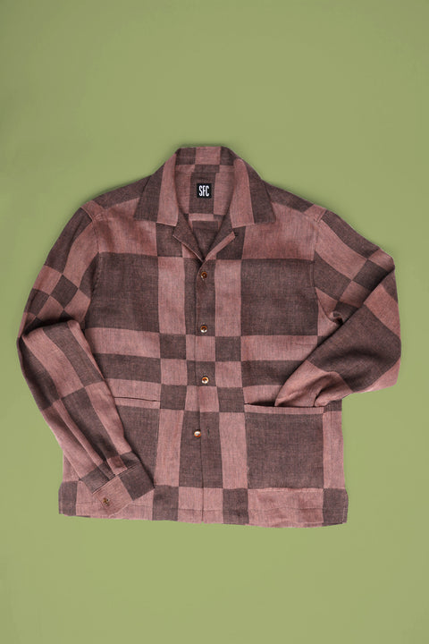 Brown tonal checker pocket shirt