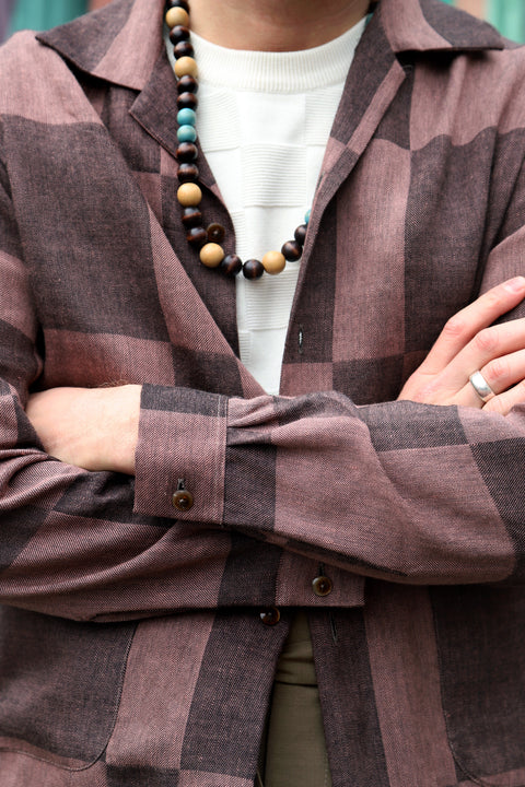 Brown tonal checker pocket shirt