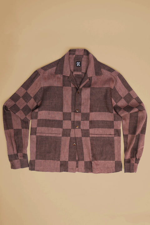 Brown tonal checker pocket shirt