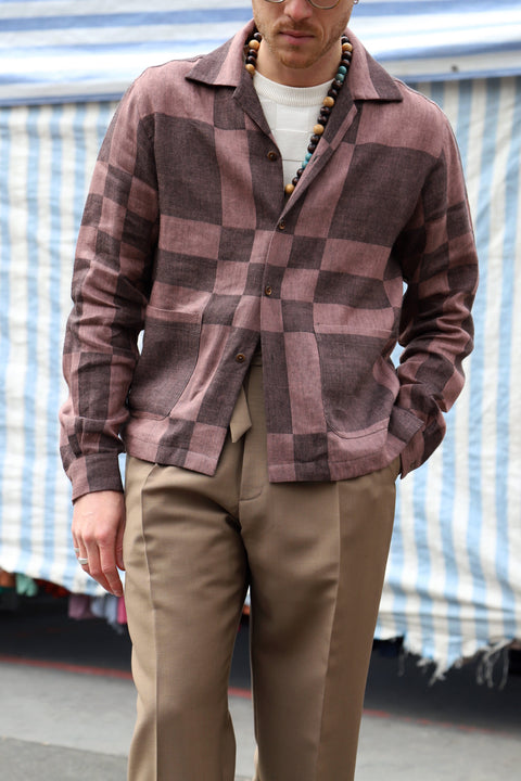 Brown tonal checker pocket shirt