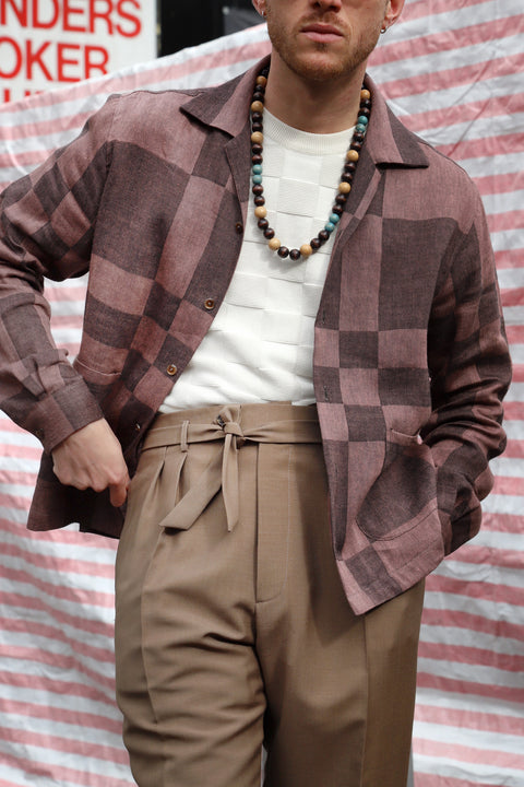 Brown tonal checker pocket shirt