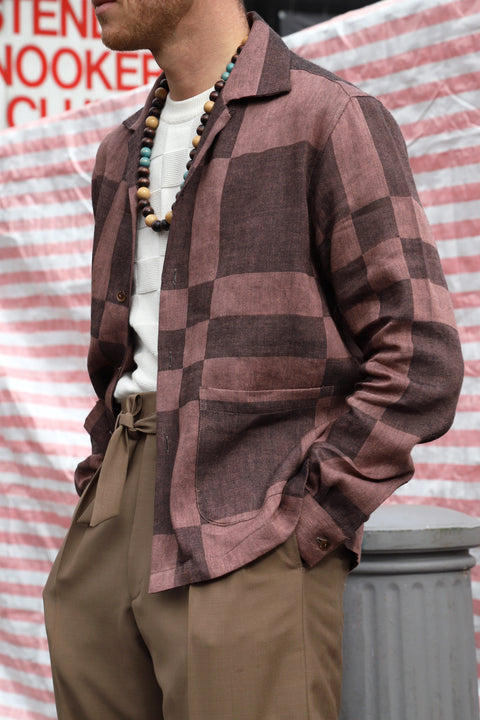 Brown tonal checker pocket shirt