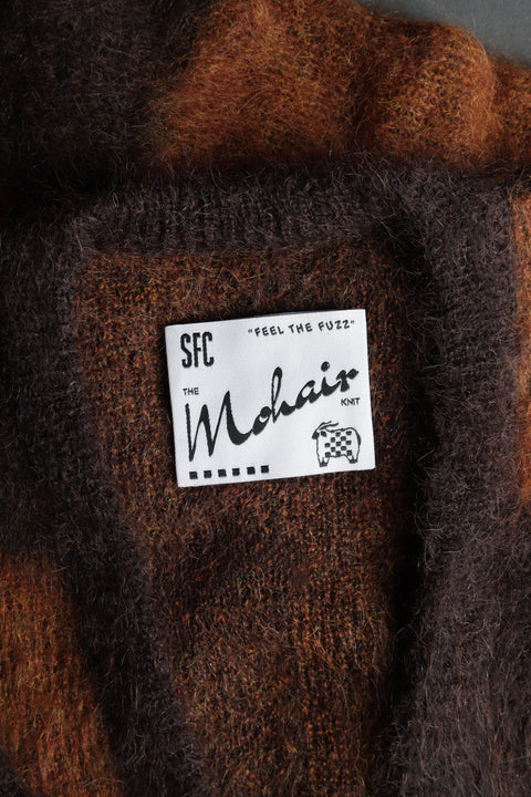 Brown tone deep v-neck mohair sweater