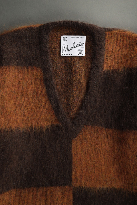 Brown tone deep v-neck mohair sweater