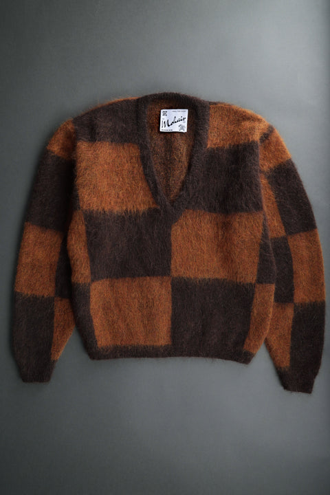 Brown tone deep v-neck mohair sweater